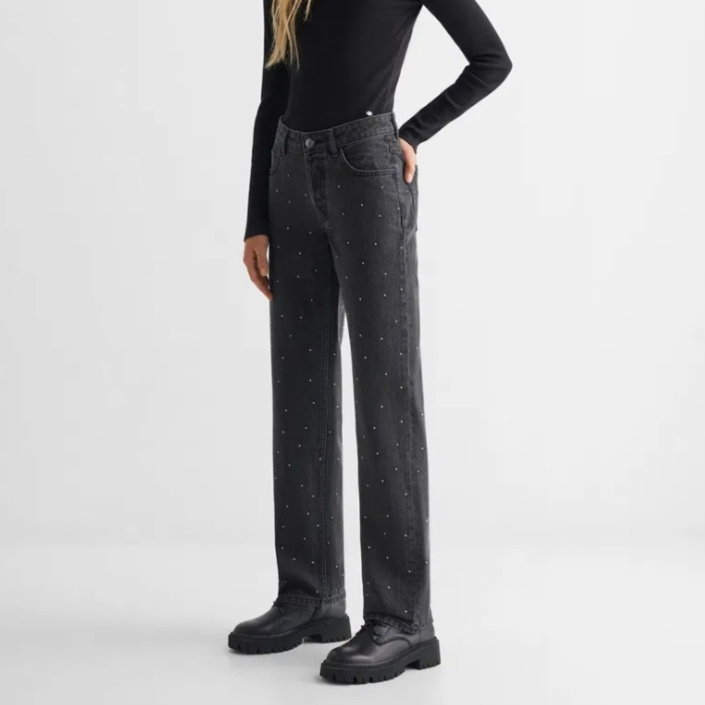 NWT Mango Dark Straight Leg Jeans with Studded Details